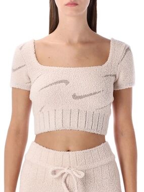 Nike Phoenix XL Cozy Bouclé Women’s Crop Knit Top Short Sleeve HV2770-667 Pink